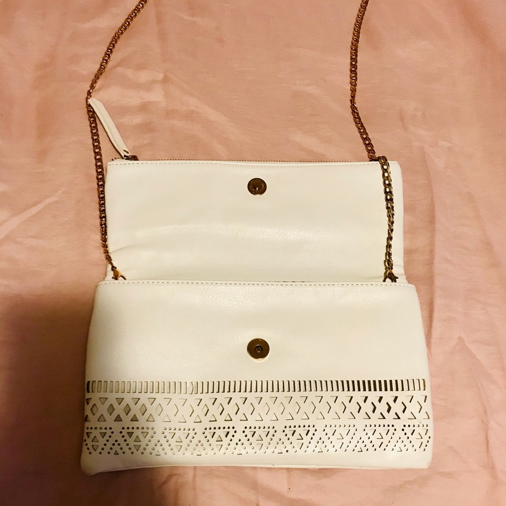Madison West white leather fold over crossbody bag